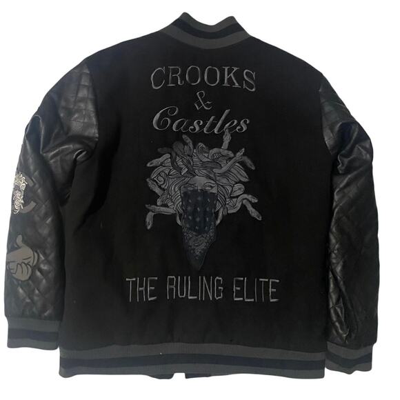 Crooks and Castles All Black Medusa Varsity Bomber Jacket Size Large - Picture 2 of 7